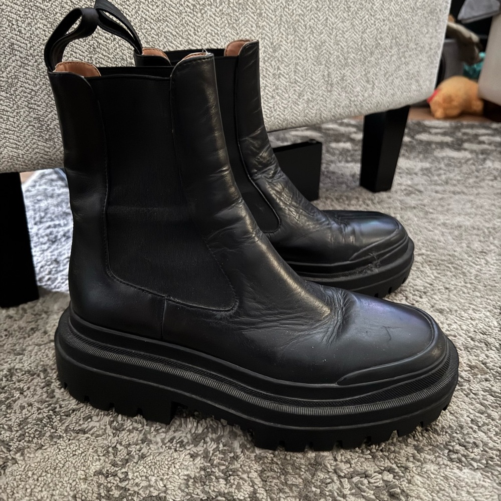 Zara Black Leather Chunky Boots